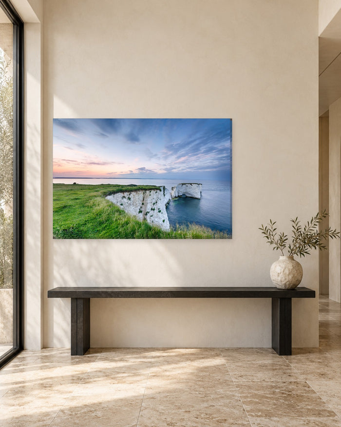 Old Harry Rocks Canvas Wall Art - White Chalk Cliffs on the Jurassic Coast, Dorset - Gallery Canvas - 38mm / 48 x 32 / Unframed preview