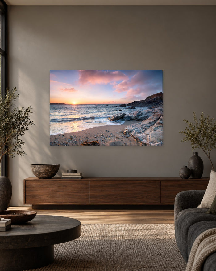 Little Fistral Beach Canvas Wall Art - Cornish Coast Sunset, Newquay - Gallery Canvas - 38mm / 48 x 32 / Unframed preview