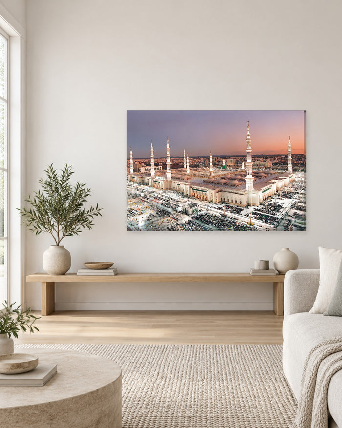 Masjid an-Nabawi Canvas Wall Art - Madinah Mosque and Minarets at Dusk - Gallery Canvas - 38mm / 48 x 32 / Unframed preview