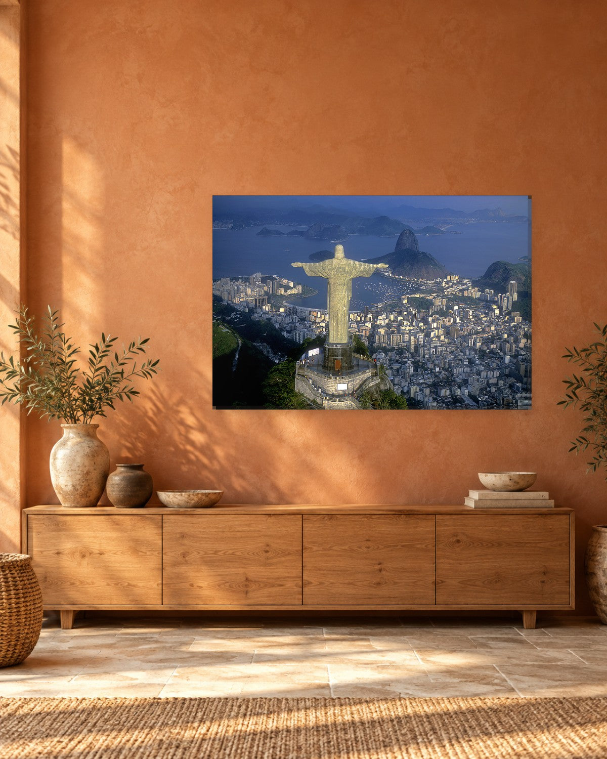 Christ the Redeemer Canvas Wall Art - Rio de Janeiro Statue above the City and Bay - Gallery Canvas - 38mm / 48 x 32 / Unframed preview