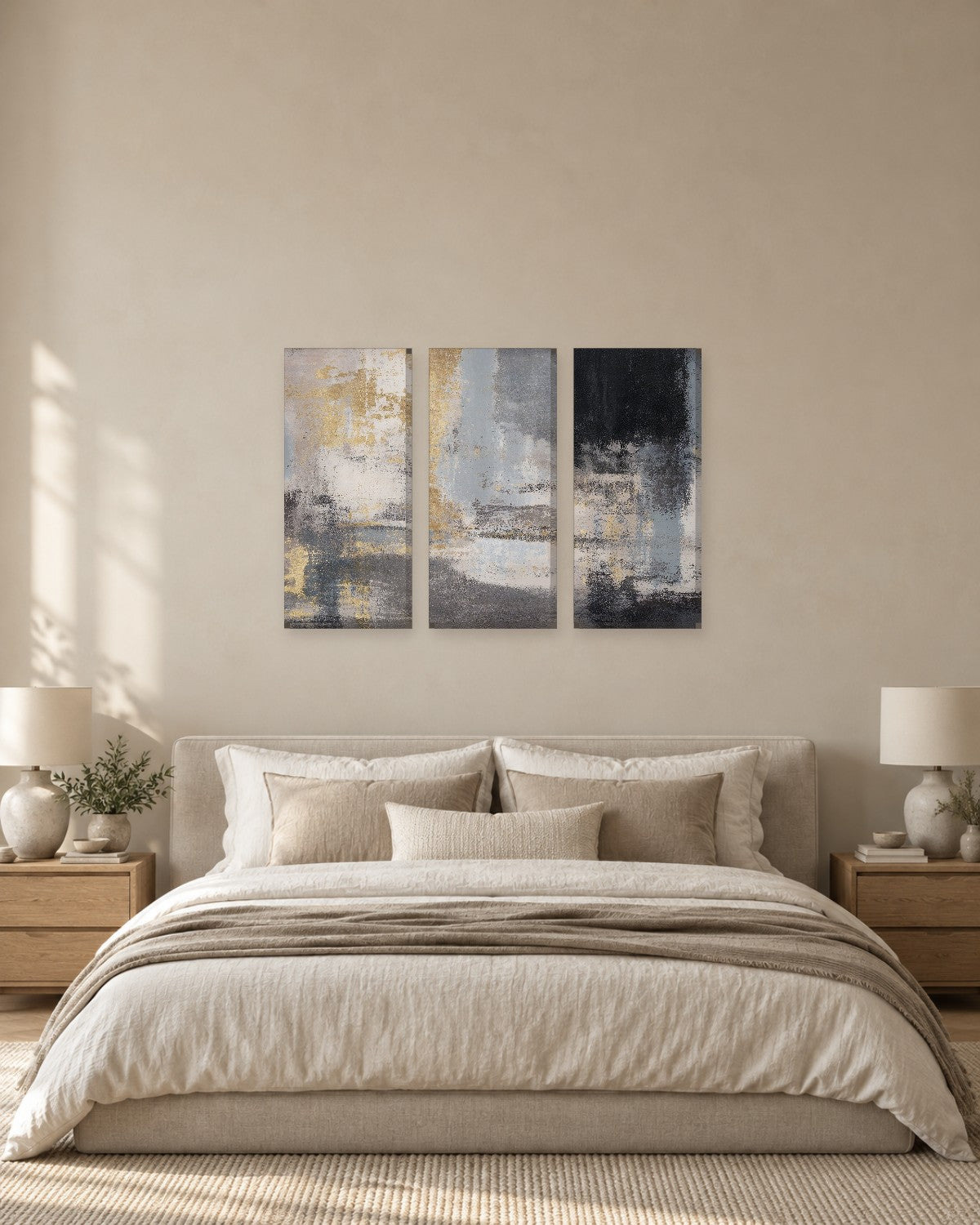 Abstract Grey and Black Canvas Wall Art - Distressed Texture with Gold Streaks - Gallery Canvas - 38mm / 48 x 32 / Unframed preview
