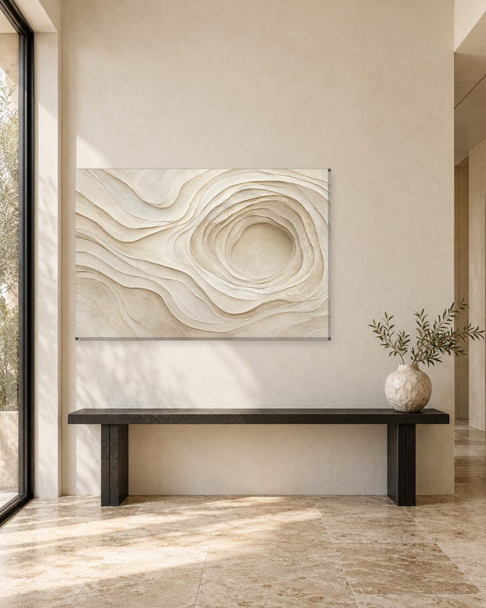 Cream Contour Wall Art - Layered Ripples like a Topographic Map in Soft Beige, Neutral Textured Canvas - Gallery Canvas - 38mm / 48 x 32 / Unframed preview