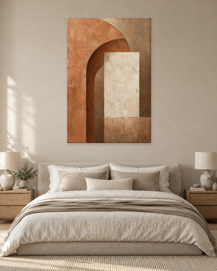 Terracotta Arch Wall Art - Clay Archway with a Chalk-White Panel in Umber Shadow, Tall Architectural Canvas - Gallery Canvas - 38mm / 48 x 32 / Unframed preview