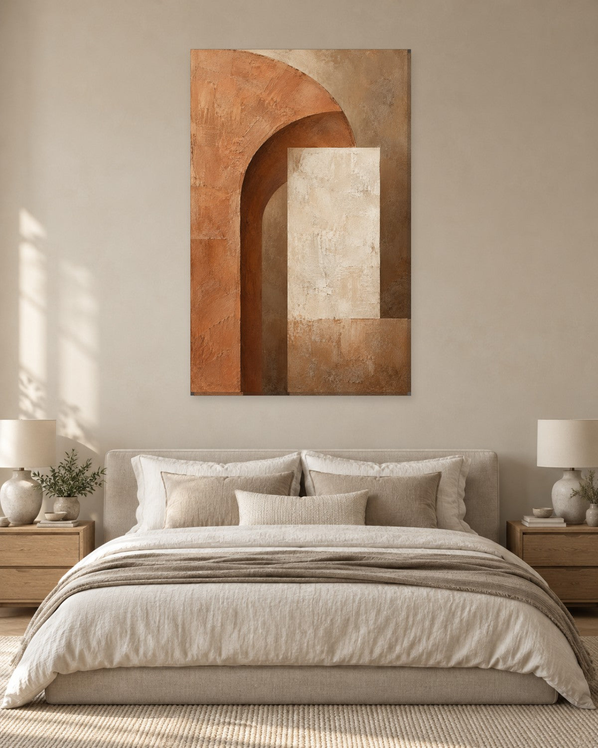 Terracotta Arch Wall Art - Clay Archway with a Chalk-White Panel in Umber Shadow, Tall Architectural Canvas - Gallery Canvas - 38mm / 48 x 32 / Unframed preview