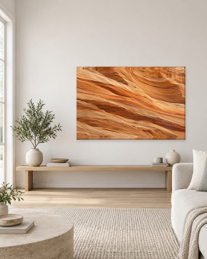 Sandstone Wall Art - Swirling Canyon Rock Layers in Caramel and Rust, Warm Desert Stone Canvas - Gallery Canvas - 38mm / 48 x 32 / Unframed preview