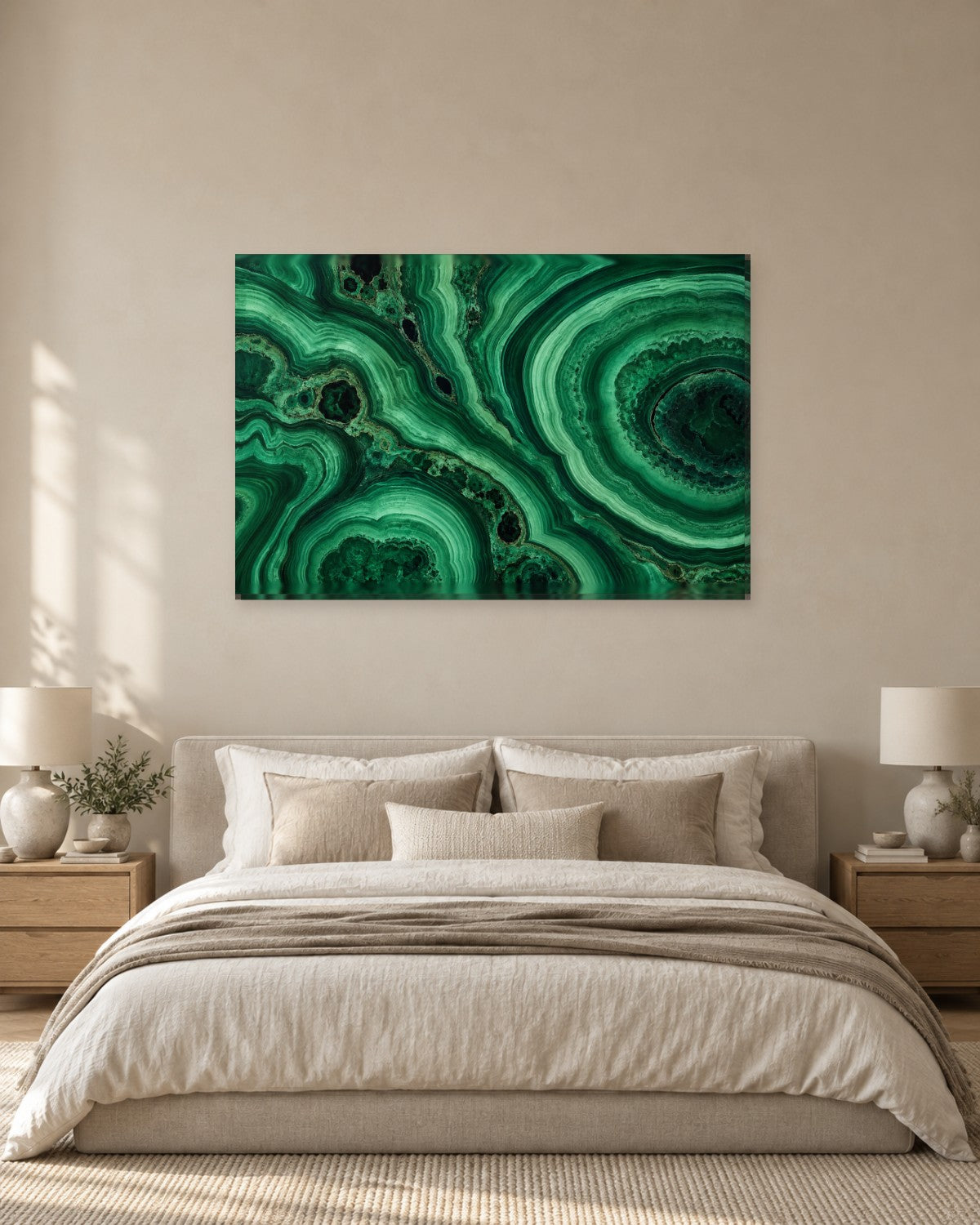 Malachite Wall Art - Swirling Rings of Emerald and Jade Green Stone, Deep Green Gemstone Canvas - Gallery Canvas - 38mm / 48 x 32 / Unframed preview