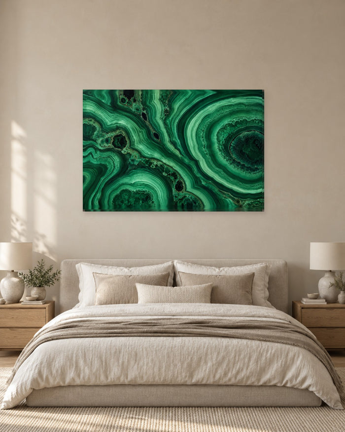 Malachite Wall Art - Swirling Rings of Emerald and Jade Green Stone, Deep Green Gemstone Canvas - Gallery Canvas - 38mm / 48 x 32 / Unframed preview