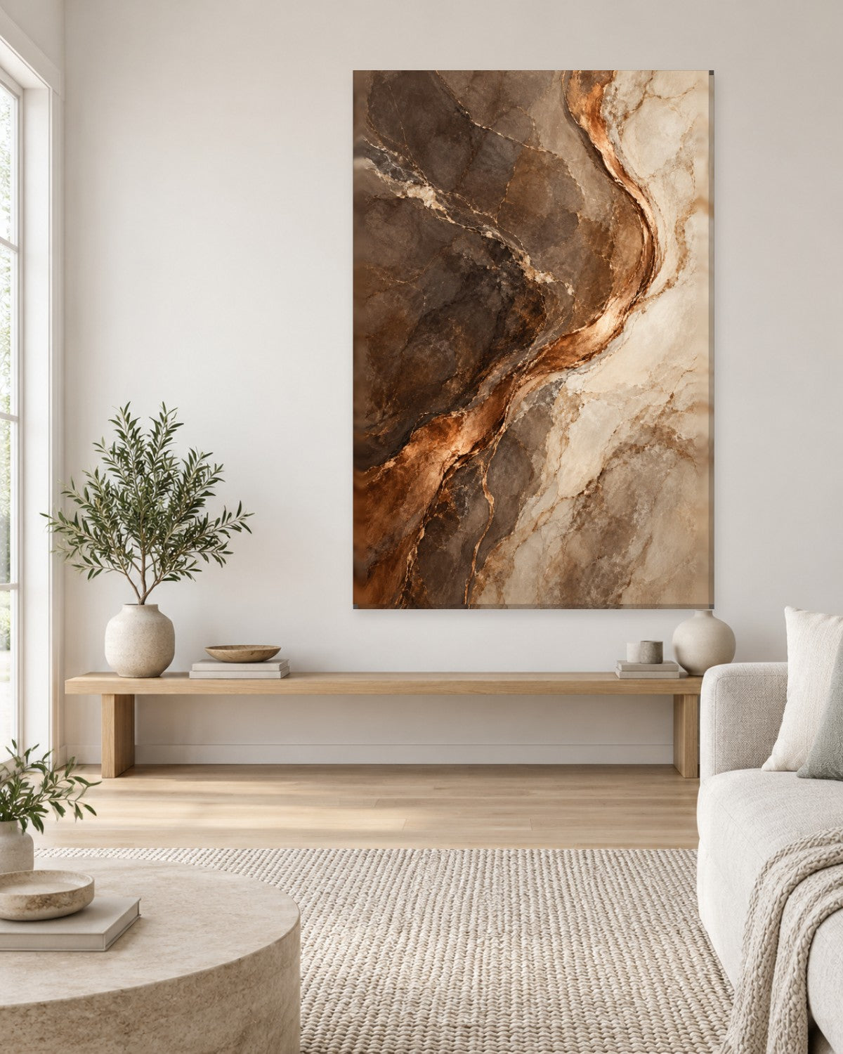 Brown Marble Wall Art - Smoky Brown Stone with a Copper-Tone Vein and Cream Edge, Tall Earthy Canvas - Gallery Canvas - 38mm / 48 x 32 / Unframed preview