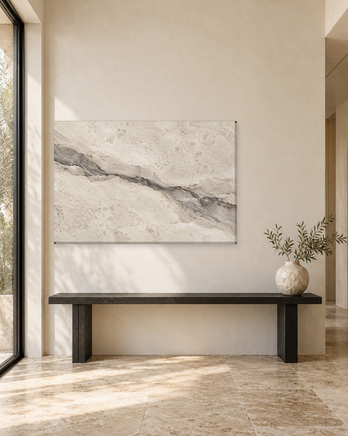 Limestone Wall Art - Pale Greige Stone with a Soft Grey Fault Line, Calm Neutral Canvas - Gallery Canvas - 38mm / 48 x 32 / Unframed preview