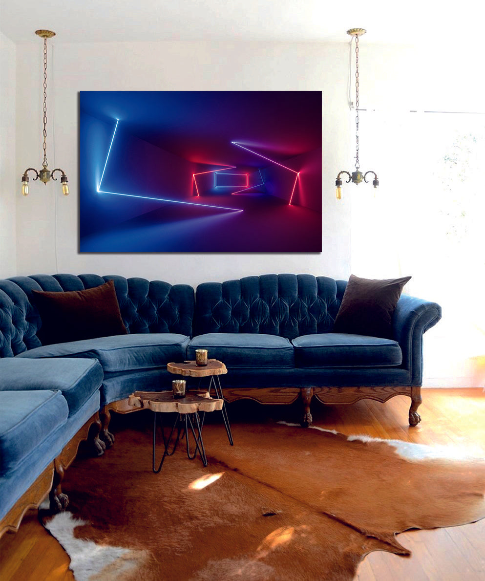 3D Glowing Lines Neon Lights Abstract Ultraviolet Canvas Wall Art