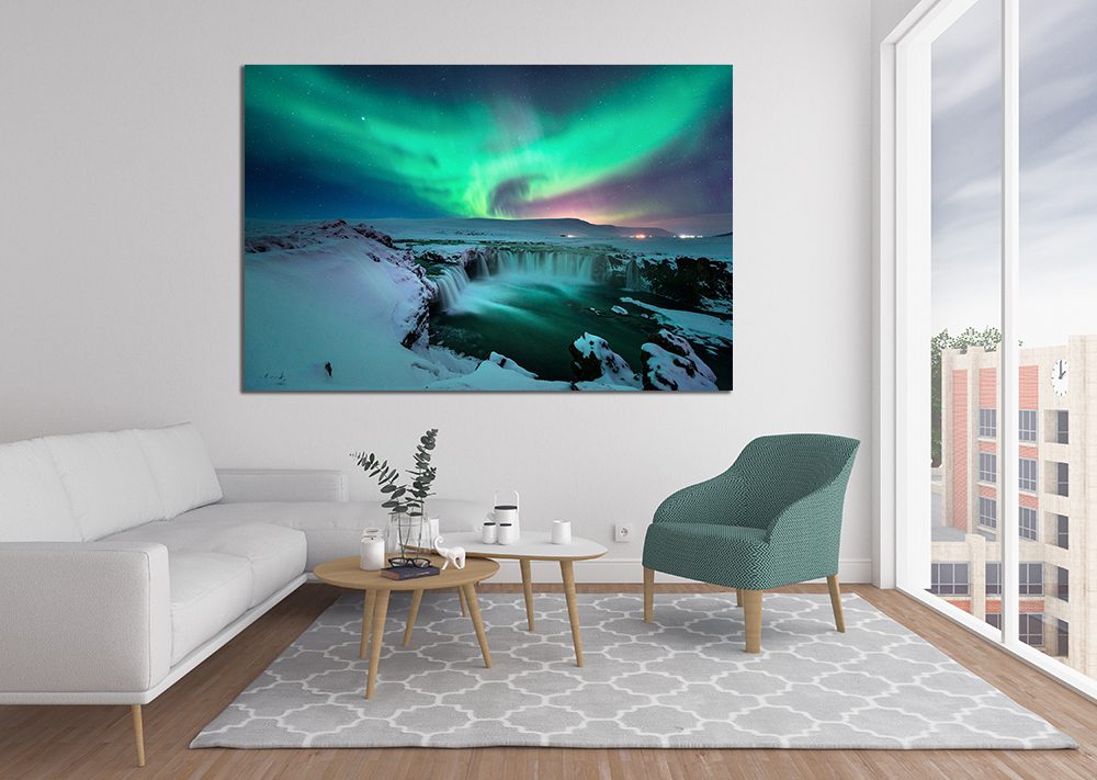 Godafoss Aurora Waterfall Snow Iceland Canvas - MyCanvases