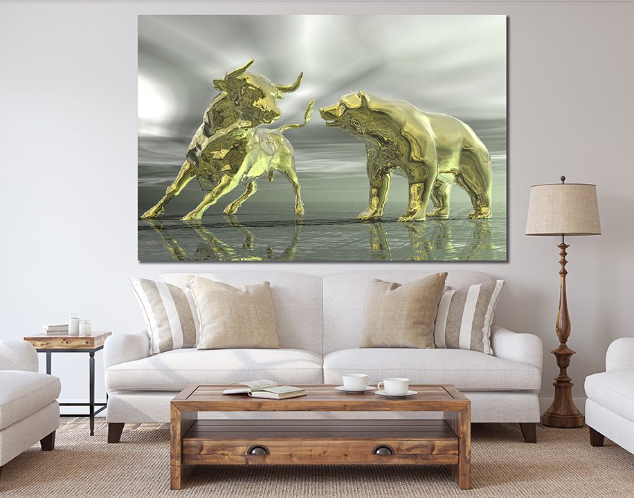 Abstract Bull & Bear Gold Statues Wall Art