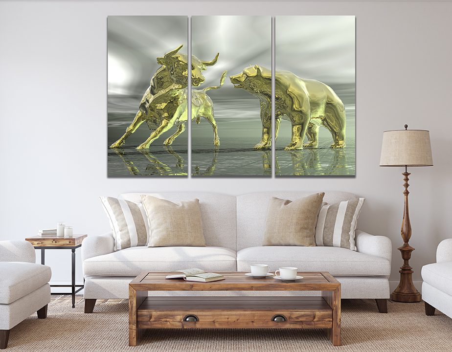 Abstract Bull & Bear Gold Statues Wall Art