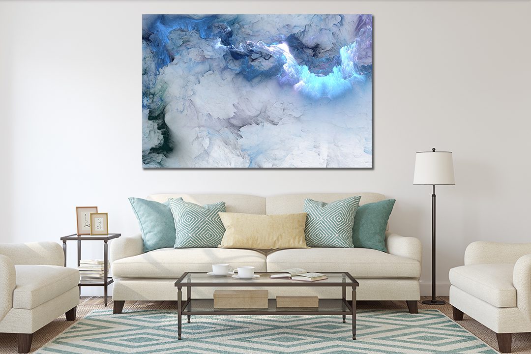 Abstract Cloud Blue & White Liquid Marble Canvas Print Wall Art