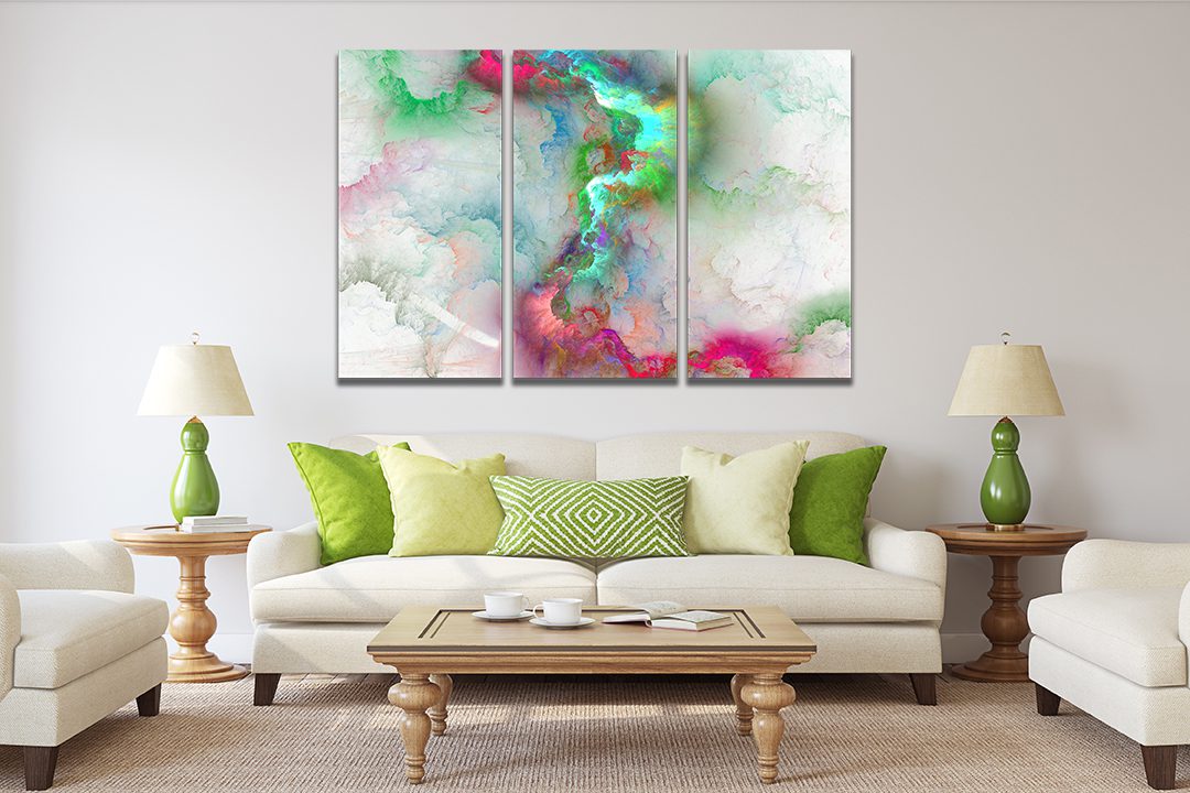 Abstract Colour Clouds Green Pink Purple Liquid Marble Canvas Print Wall Art