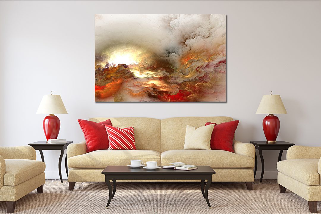 Abstract Clouds White Orange Canvas Print Wall Art