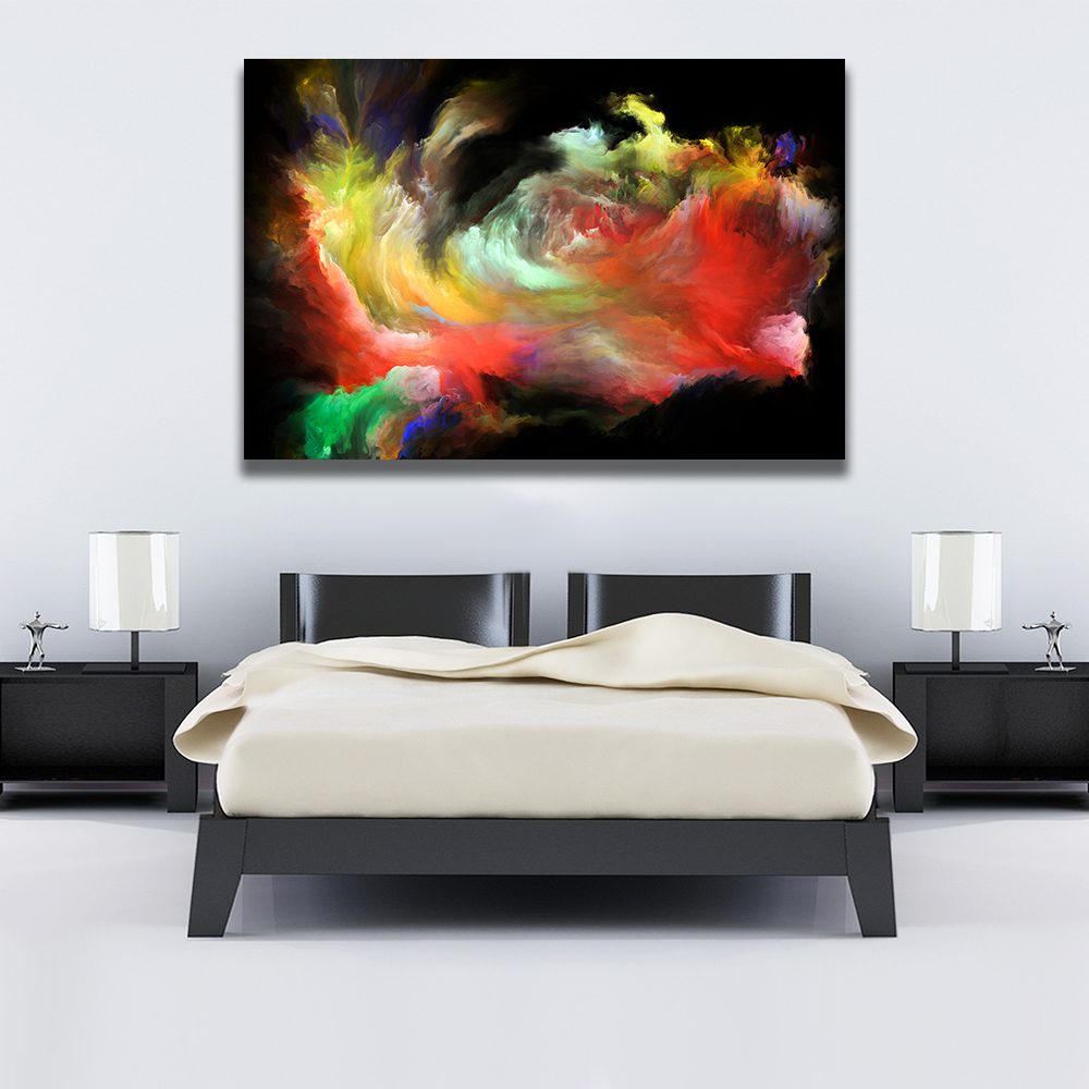 Abstract Clouds Yellow Red Blue Black Canvas Print Wall Art
