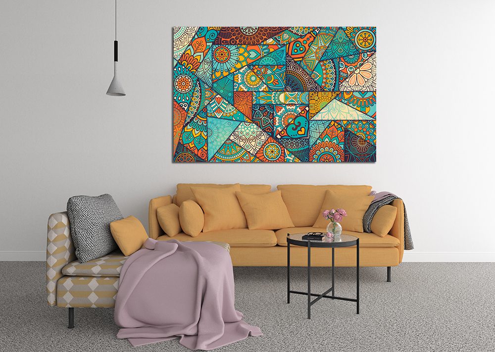 Abstract Colourful Ottoman Motif Tiles Canvas Print Wall Art