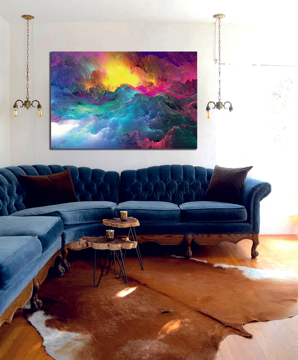 Abstract Colourful Clouds Pink Yellow Blue Liquid Marble Canvas Print Wall Art