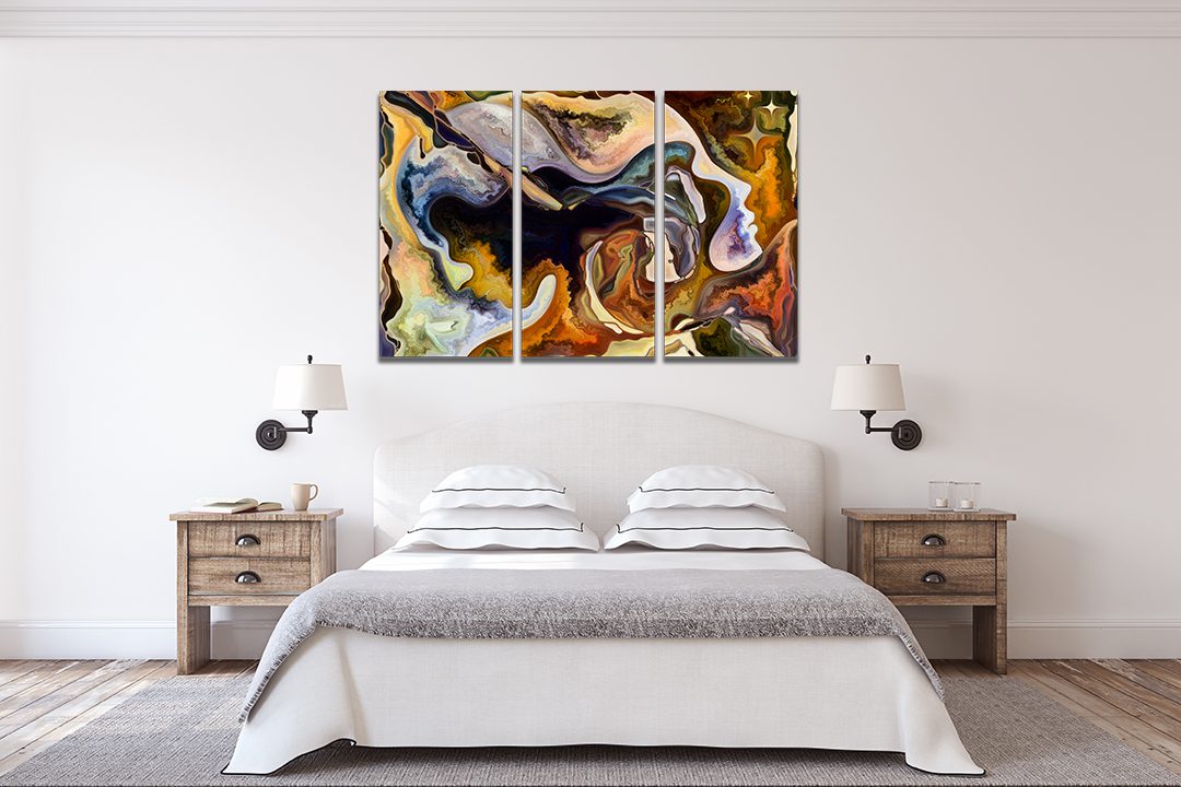 Abstract Backdrop Composed of faces, colours, organic textures, flowing curves Liquid Marble Canvas Print Wall Art