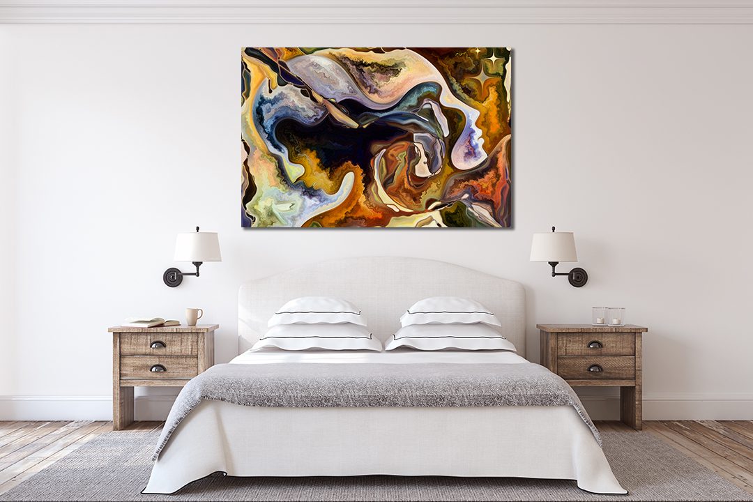 Abstract Backdrop composed of faces, colours, organic textures, flowing curves Liquid Marble Canvas Print Wall Art