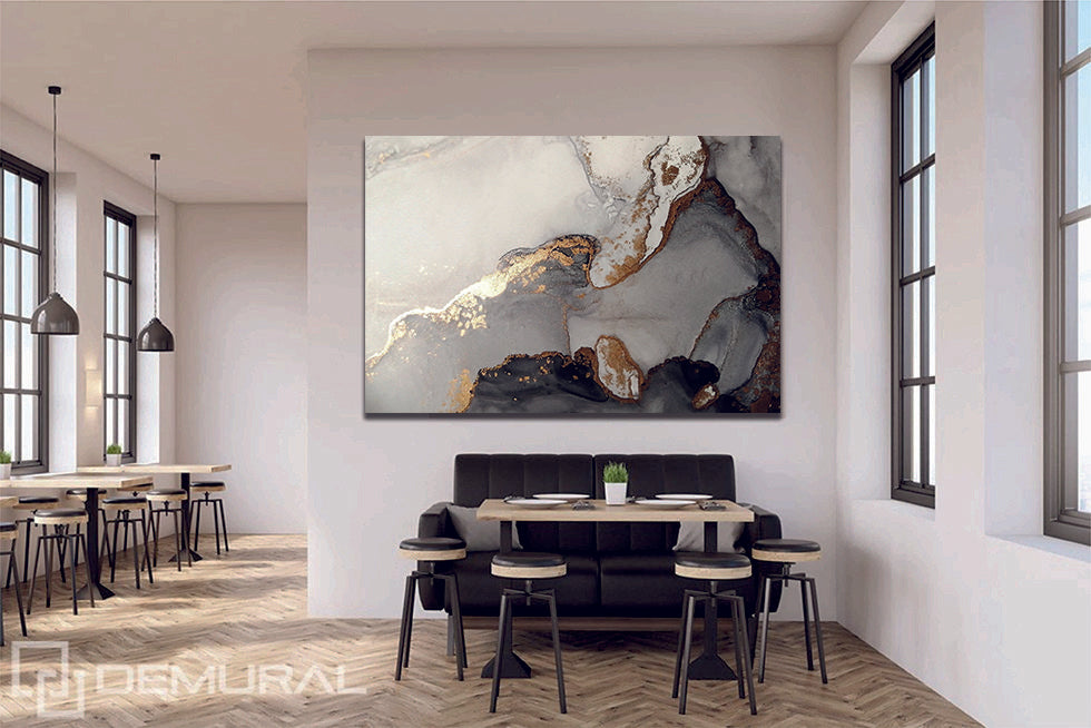 Abstract Ink Black Gold White Liquid Marble Canvas Print Wall Art
