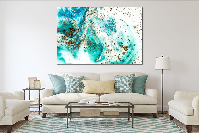 Abstract Ink Blue Gold Liquid Marble Canvas Print Wall Art