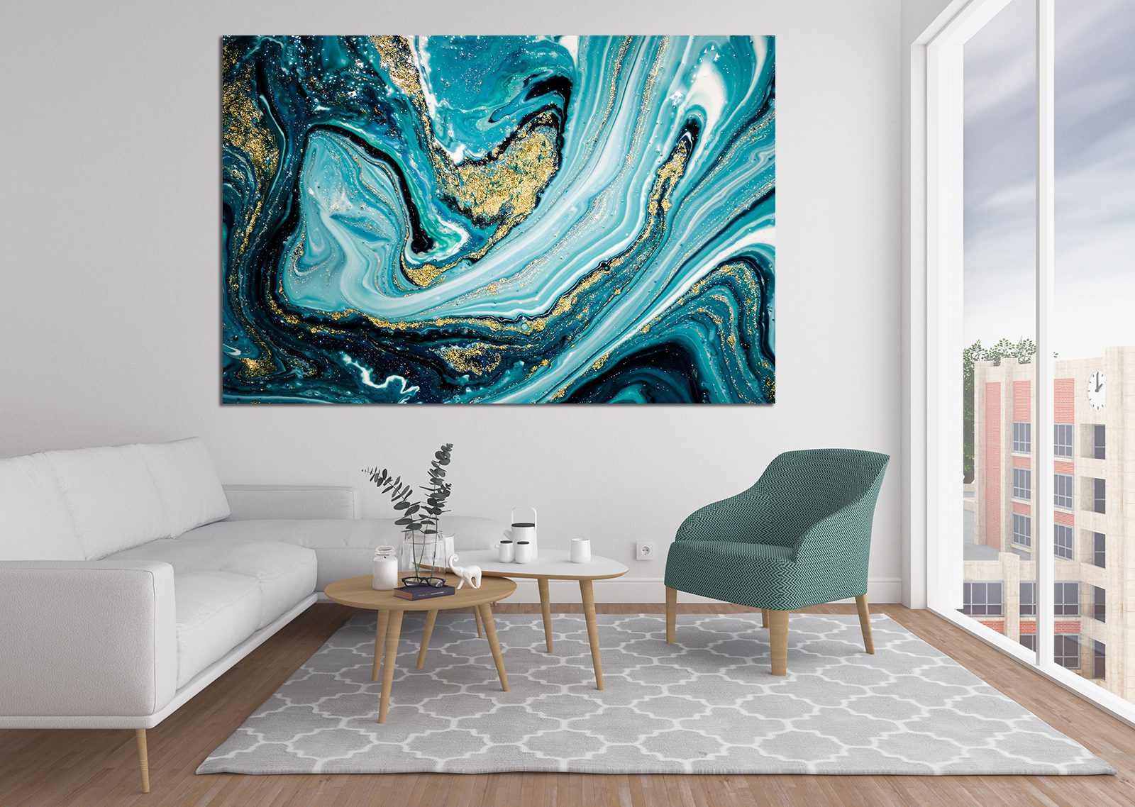 Blue Gold & Black Abstract Liquid Marble Canvas Wall Art