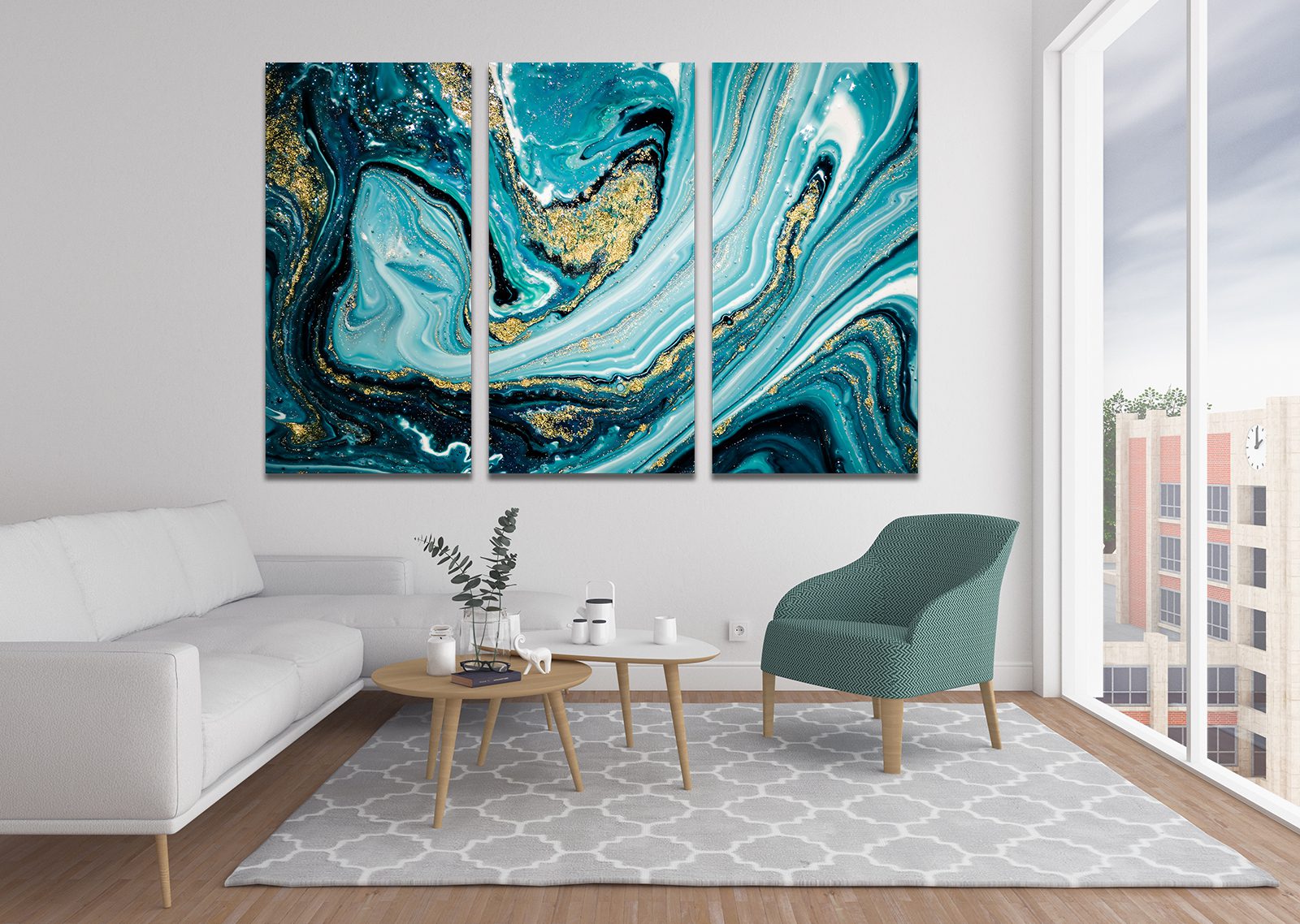 Blue Gold & Black Abstract Liquid Marble Canvas Wall Art