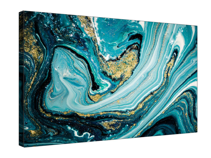 Blue Gold & Black Abstract Liquid Marble Canvas Wall Art