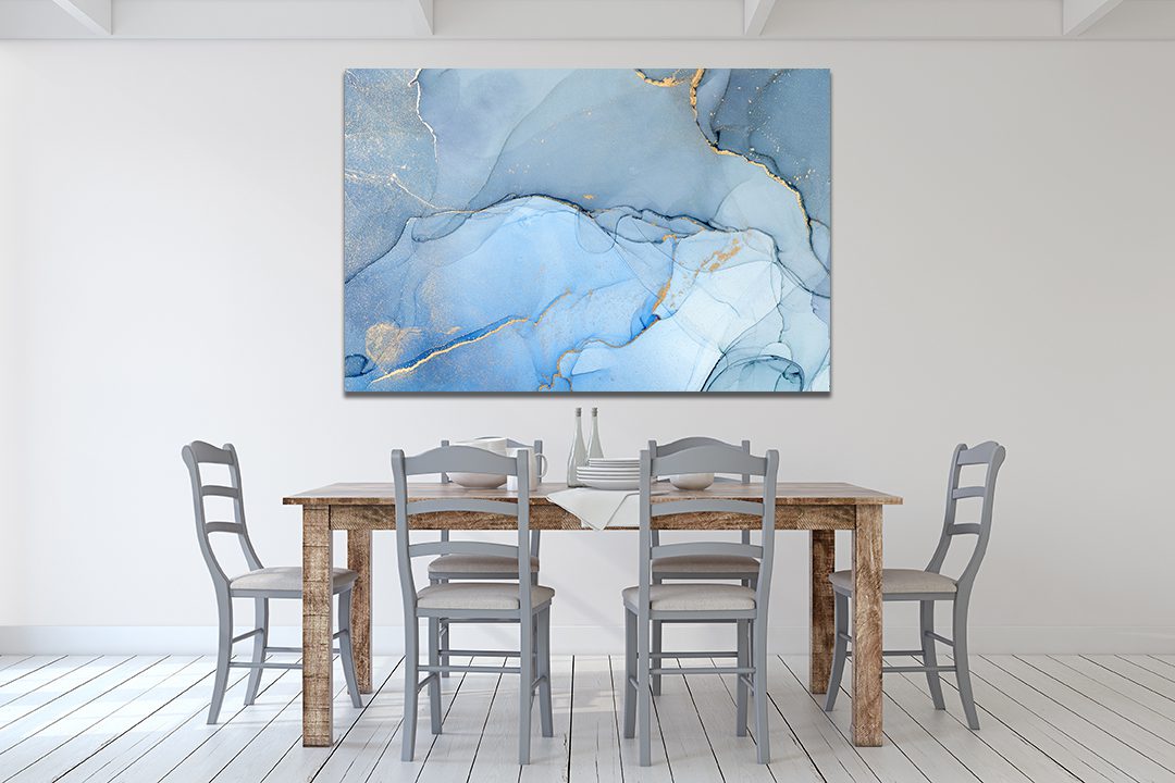 Abstract Ink Blue Marble Gold Liquid Marble Canvas Print Wall Art