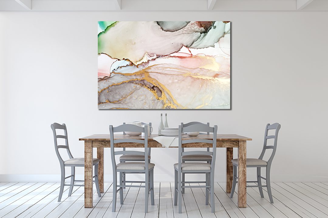 Abstract Ink Marble Gold White Pink Liquid Marble Canvas Print Wall Art