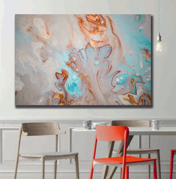 Abstract Ink Gold White Blue Liquid Marble Canvas Print Wall Art