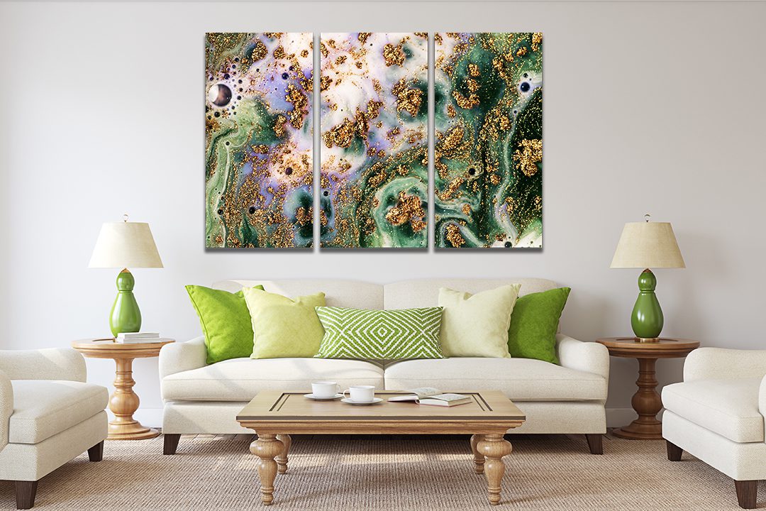 Green Liquid Marble Abstract Ink Bronze Canvas Print Wall Art