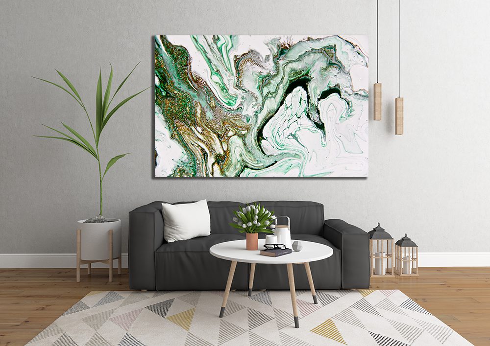 Marble Abstract White Green Gold Blue Liquid Marble Canvas Print Wall Art