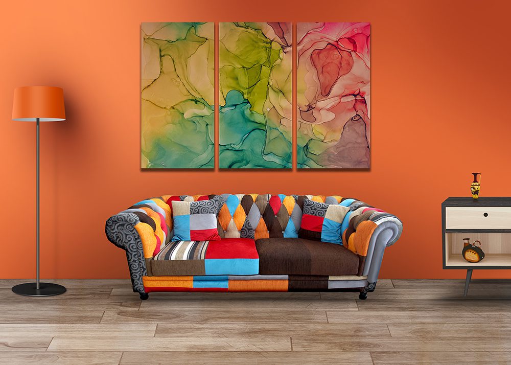 Abstract Green Blue Red Liquid Marble Canvas Print Wall Art