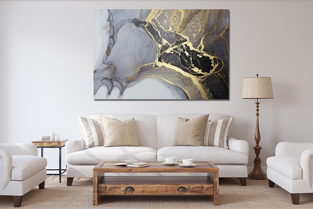 Marble Abstract Ink Black Gold White Liquid Marble Canvas Print Wall Art