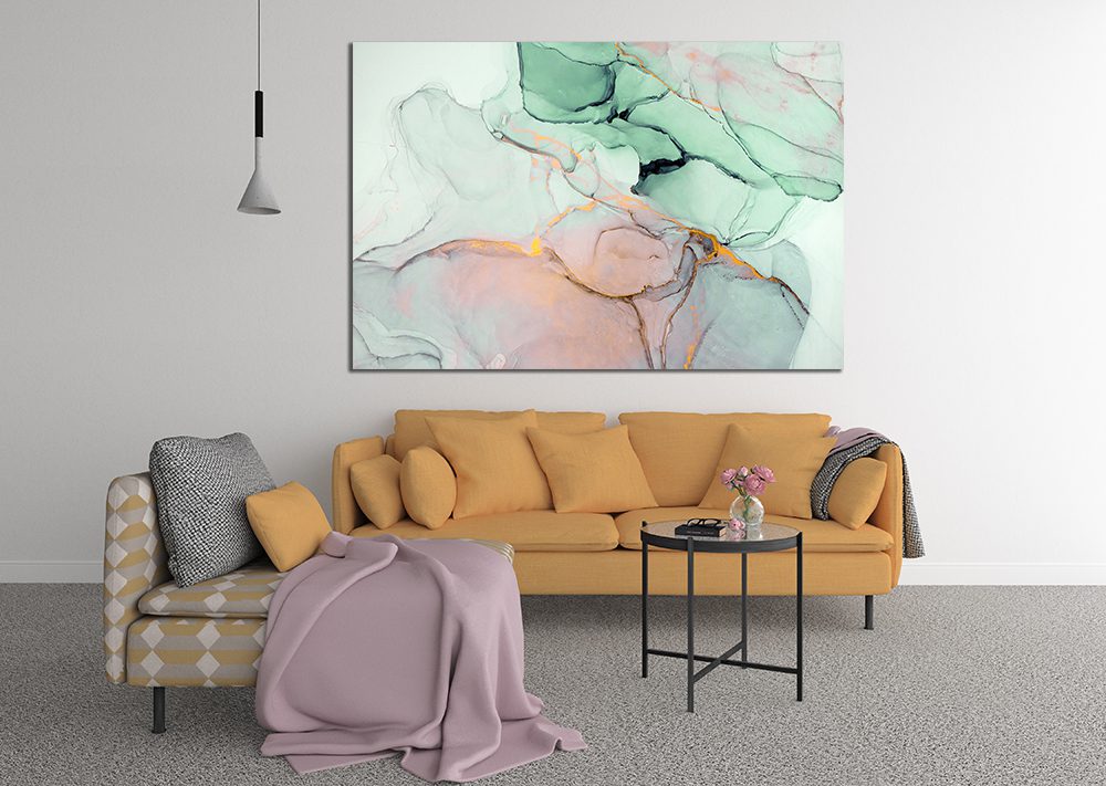 Abstract Ink Marble Gold White Green Liquid Marble Canvas Print Wall Art