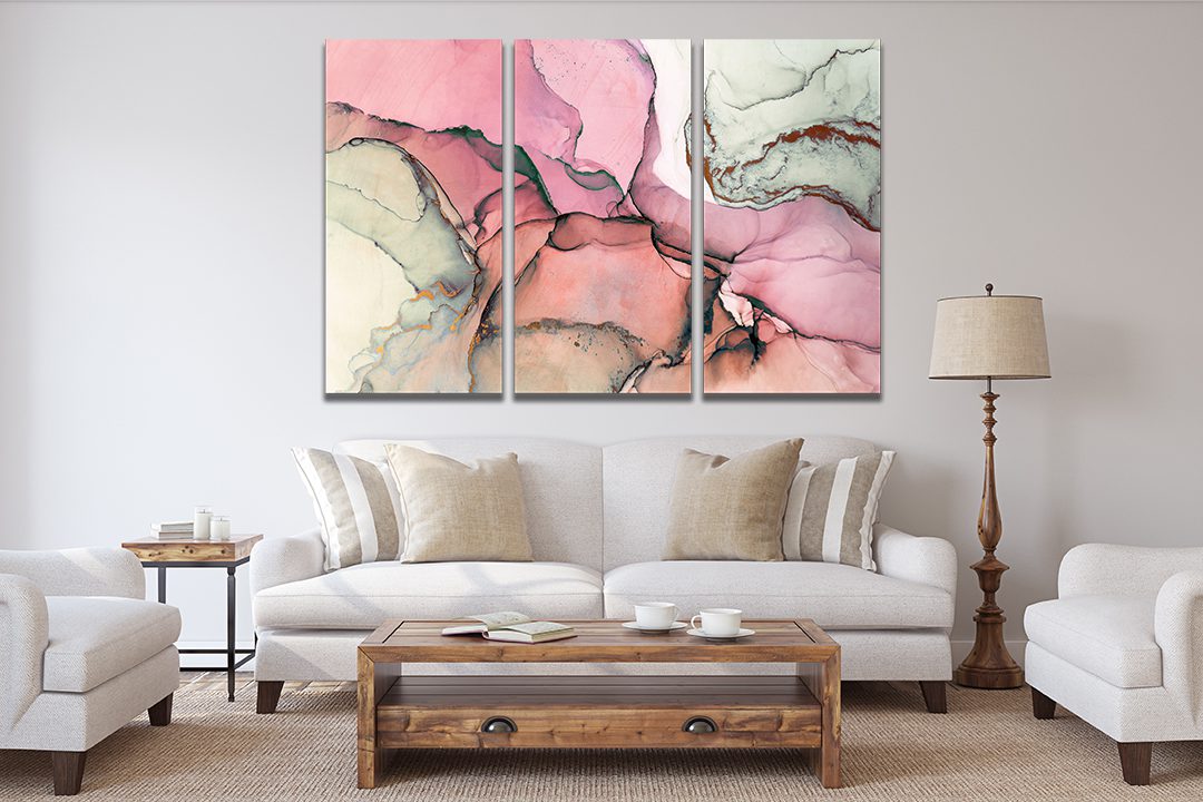 Abstract Ink Pink White Gold Painting Liquid Marble Canvas Print Wall Art