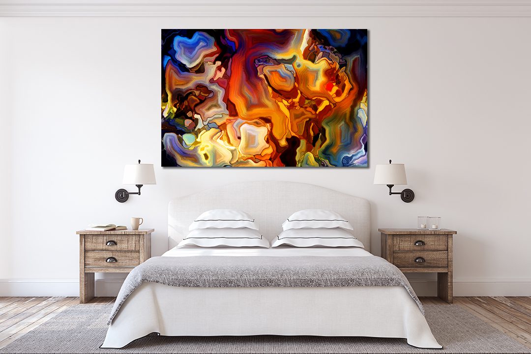 Abstract Ink Orange Blue Liquid Marble Canvas Print Wall Art