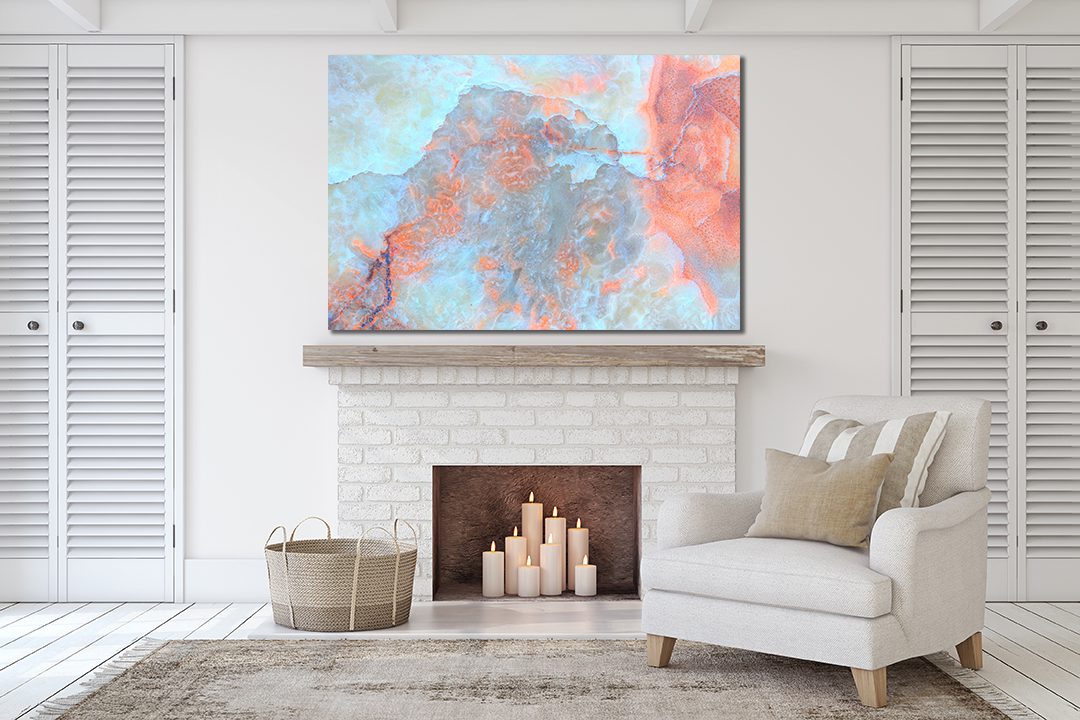 Abstract Ink Peach Blue Liquid Marble Canvas Print Wall Art