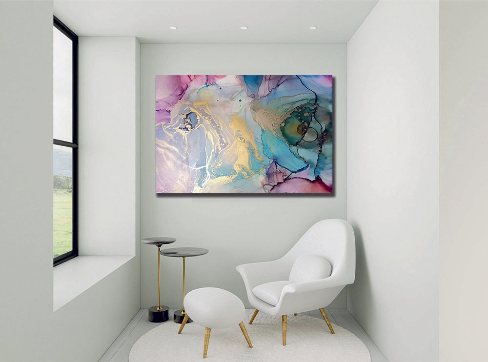 Abstract Ink Pattern Pink Blue Green Liquid Marble Canvas Print Wall Art