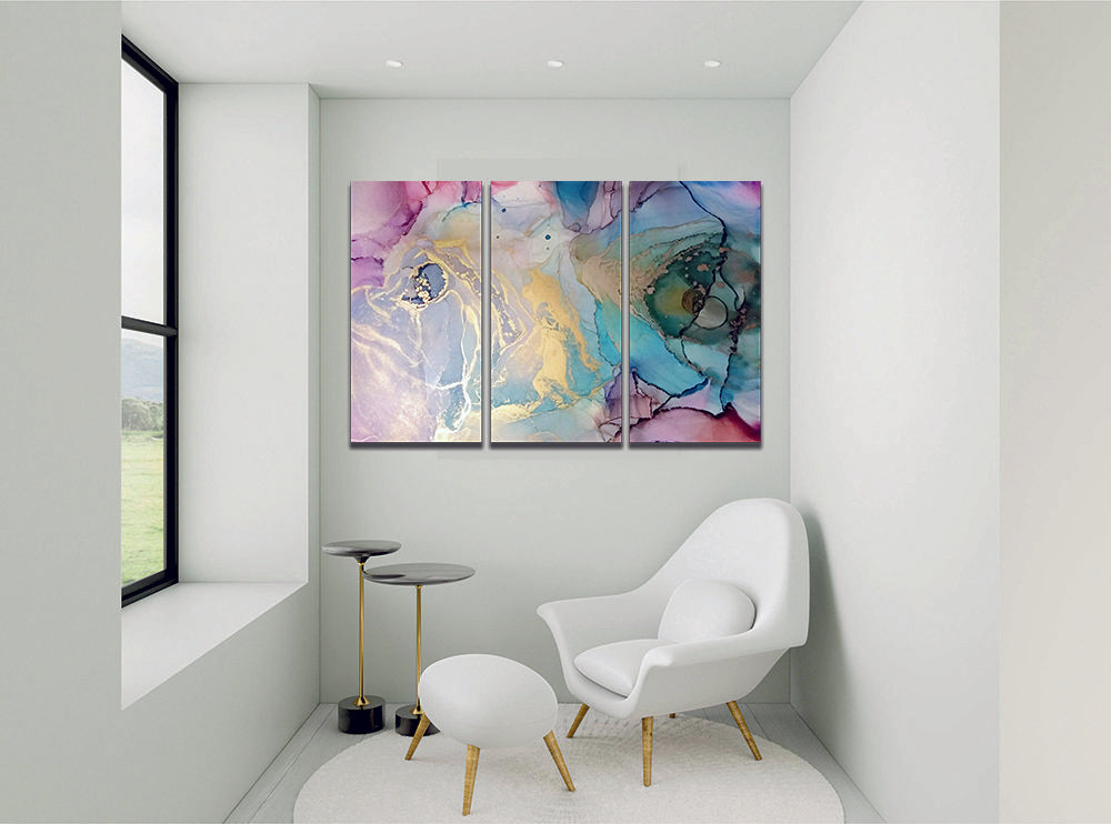 Abstract Ink Pattern Pink Blue Green Liquid Marble Canvas Print Wall Art