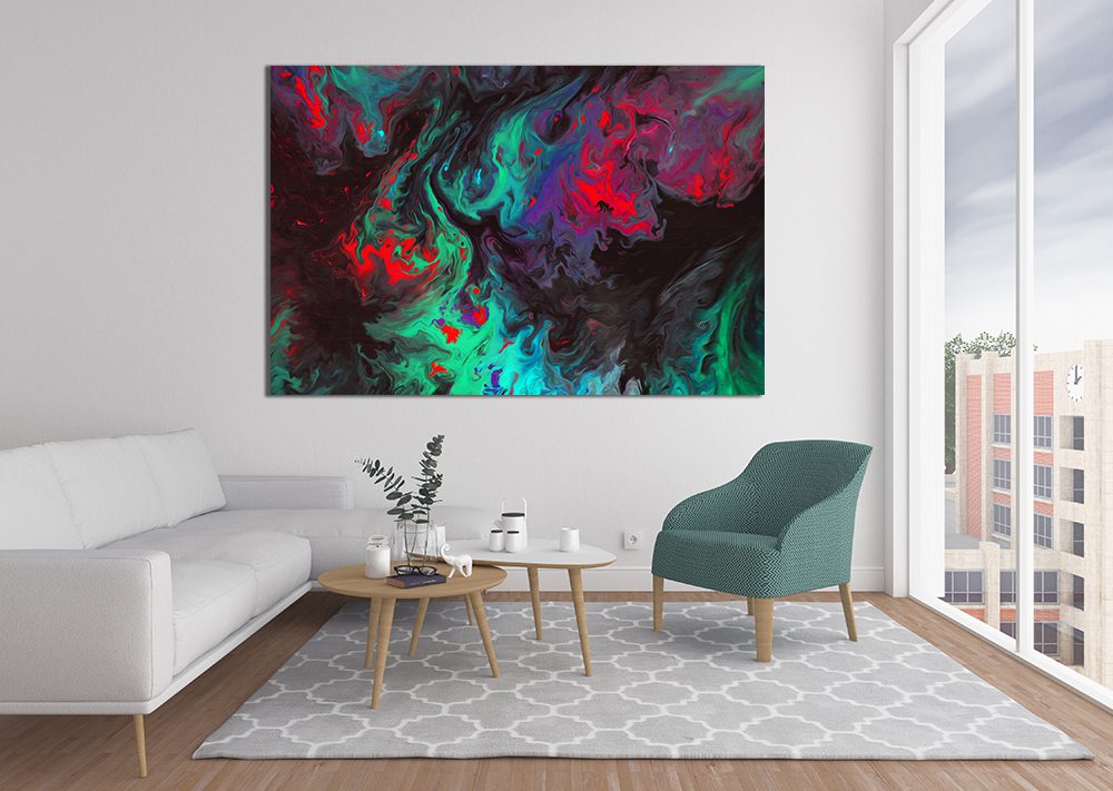 Abstract Ink Red Black Liquid Marble Canvas Print Wall Art