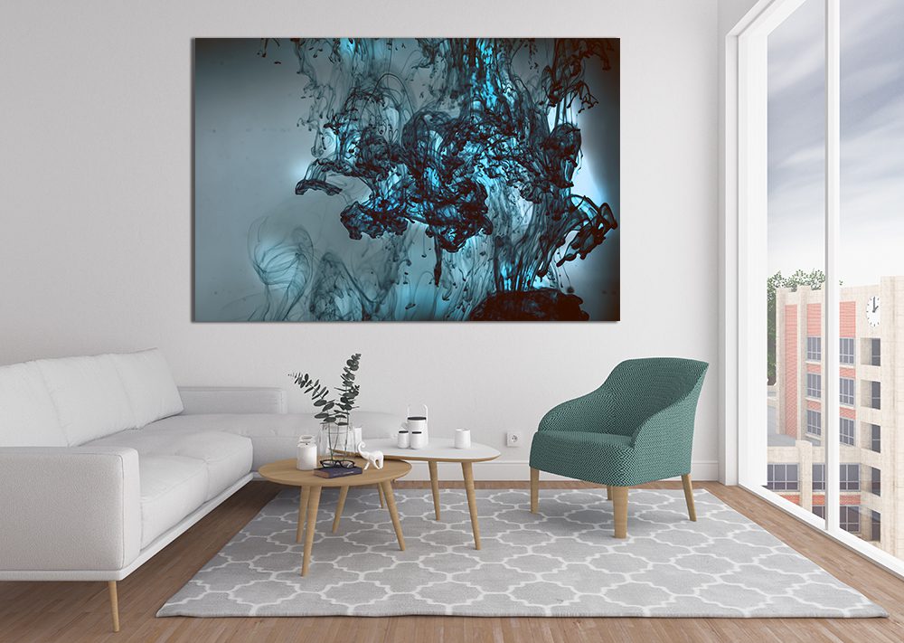 Blue Grey Water Ink Abstract Canvas Print Wall Art