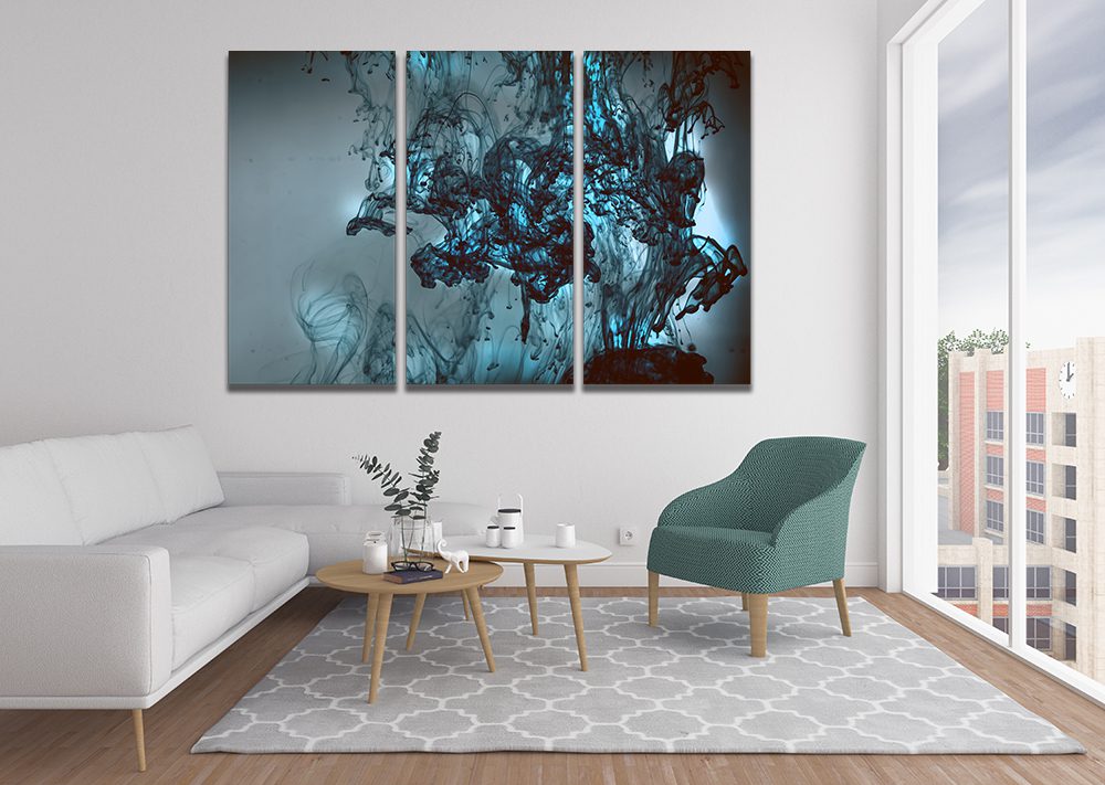 Blue Grey Water Ink Abstract Canvas Print Wall Art