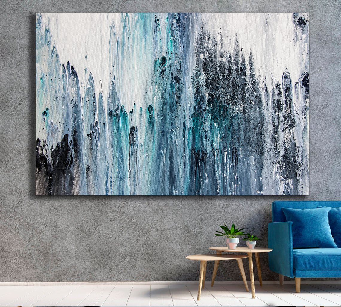 Abstract Ink Water Blue Marble Canvas Print Wall Art
