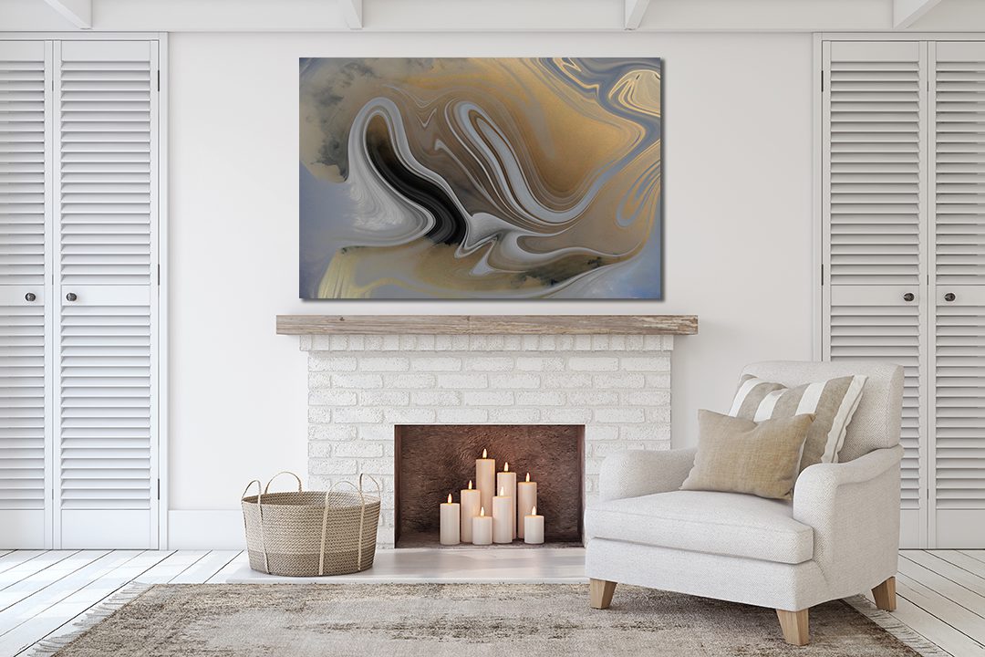 Abstract Ink White Gold Grey Liquid Marble Canvas Print Wall Art