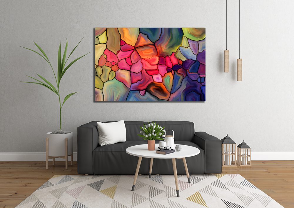 Composition of virtual stained glass fragments Liquid Marble Canvas Print Wall Art