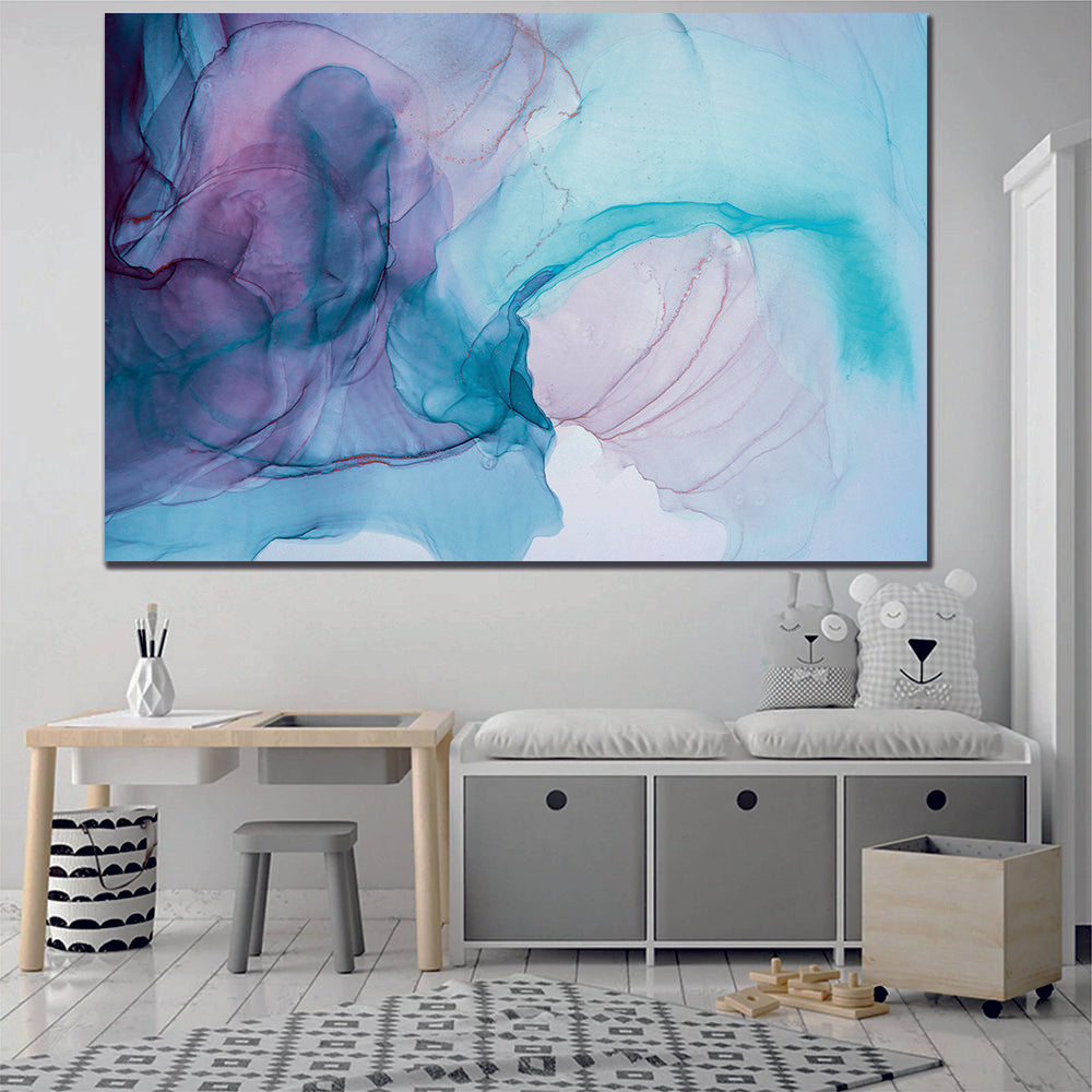 Abstract Ink Blue Purple Liquid Marble Canvas Print Wall Art